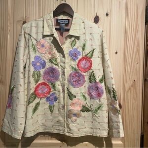 Vintage Indigo Moon Floral Embroidered Jacket -‎ Cream Size Medium